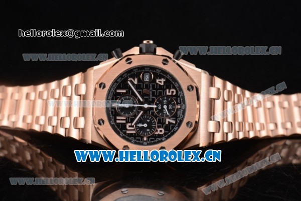 Audemars Piguet Royal Oak Offshore Seiko VK67 Quartz Rose Gold Case/Bracelet with Arabic Numeral Markers and Black Dial - Click Image to Close